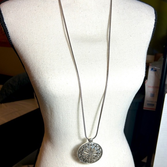 Brighton Capella Long Necklace Silver Plated 2"D Medallion Thick Chain